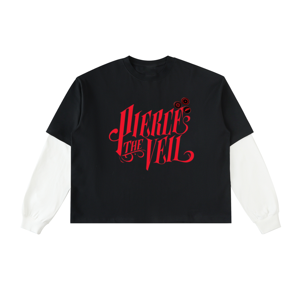 Layered Contrast Sleeve Cotton T-Shirt